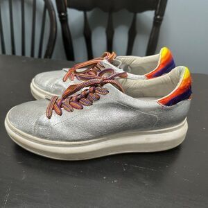 Meline Silver Metallic Rainbow Stripe Sneakers Size 38 Made in Italy